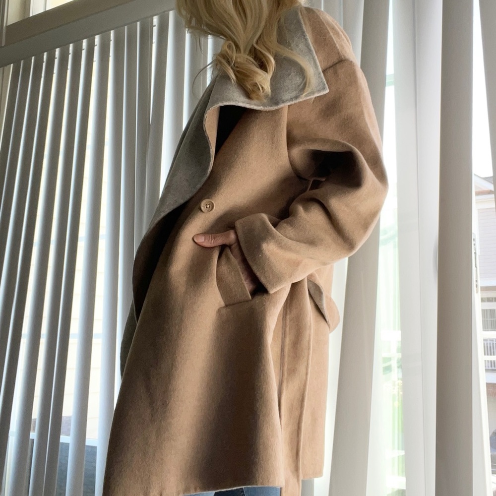 Relaxed fit double faced wool coat